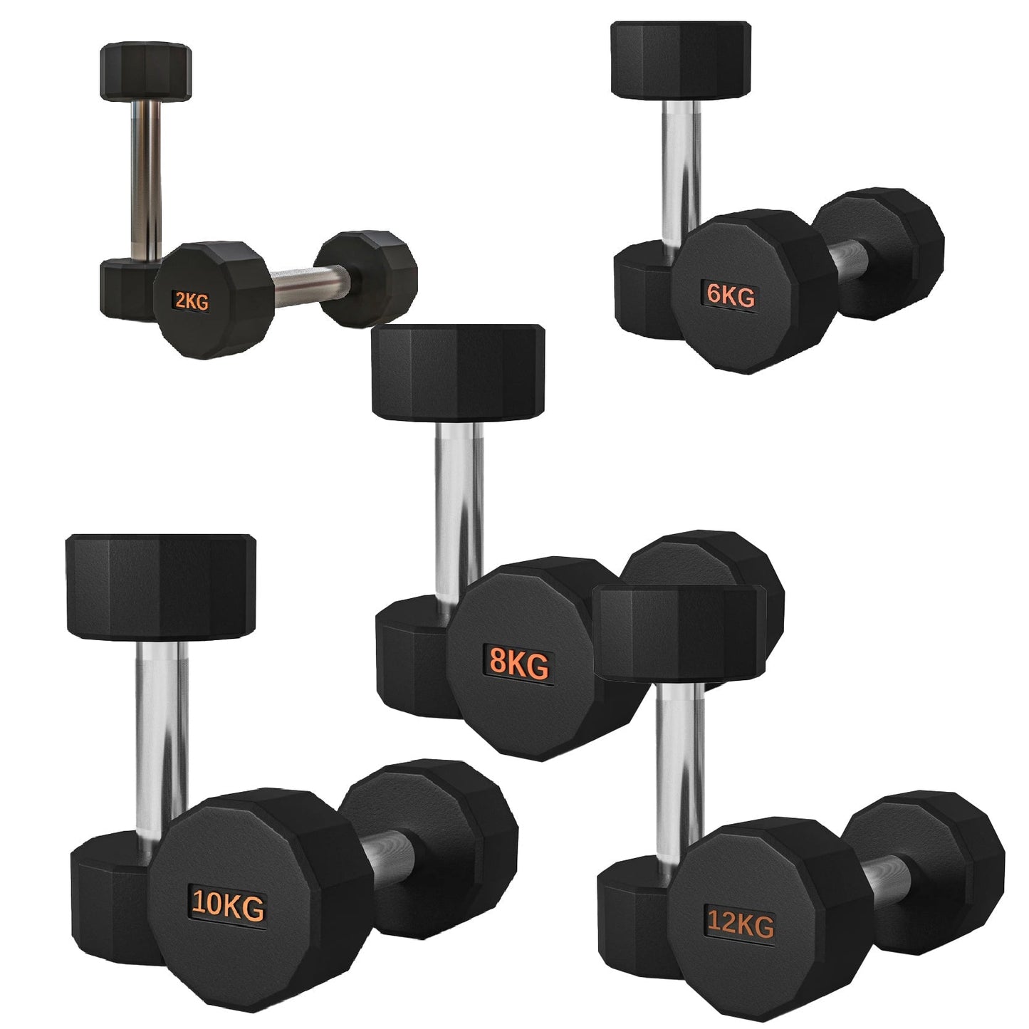 Premium Round Hex Dumbbells with Anti-Roll Design - Rubber-Coated Heads with Knurled Grip - Professional Free Weights Available as Singles, Pairs or Complete Sets - Optional Storage Rack - Strength