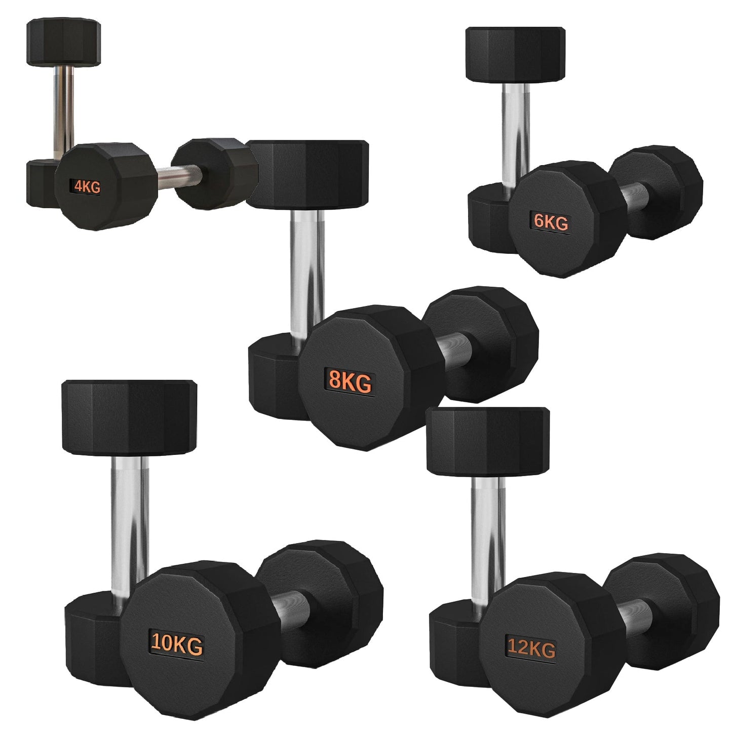 Premium Round Hex Dumbbells with Anti-Roll Design - Rubber-Coated Heads with Knurled Grip - Professional Free Weights Available as Singles, Pairs or Complete Sets - Optional Storage Rack - Strength