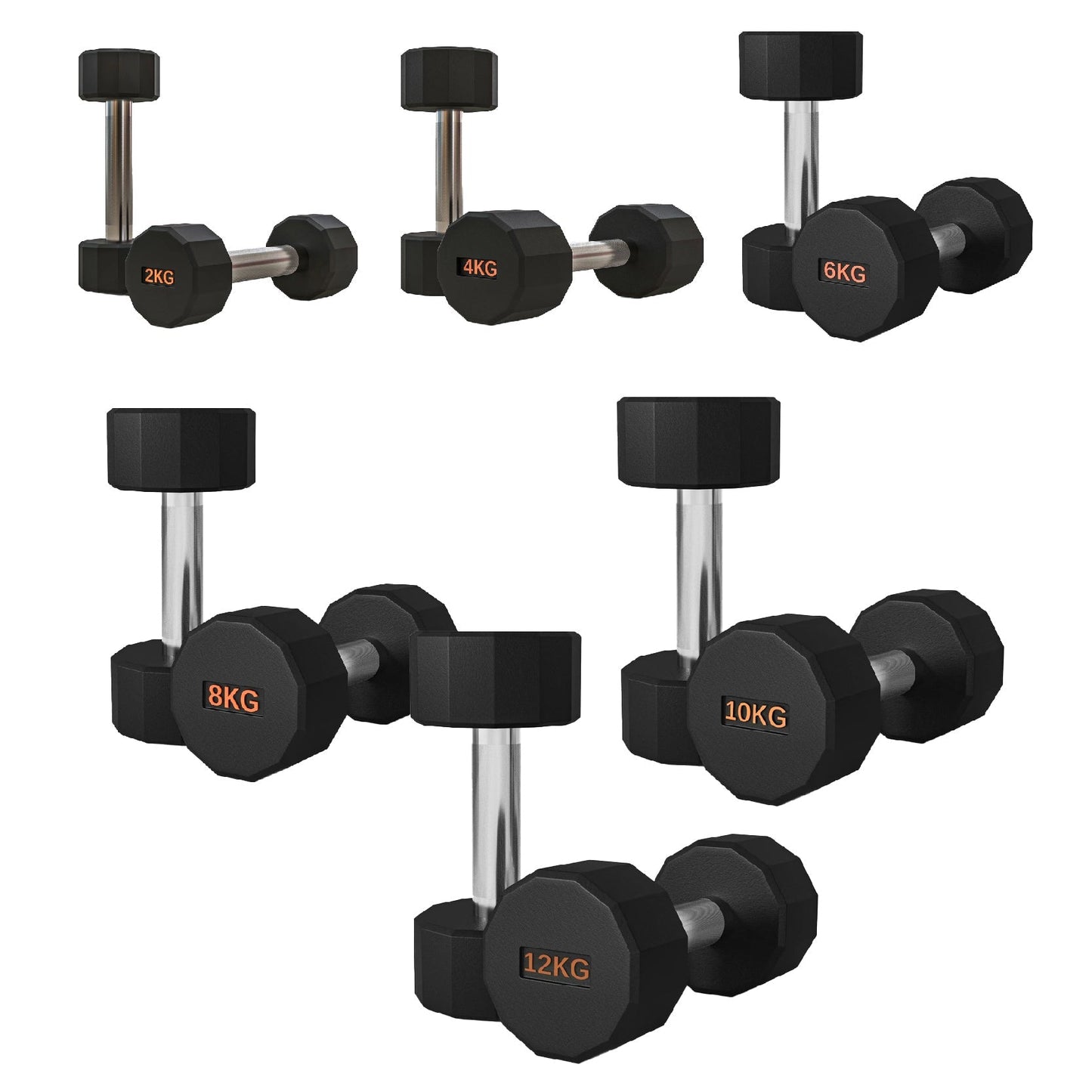 Premium Round Hex Dumbbells with Anti-Roll Design - Rubber-Coated Heads with Knurled Grip - Professional Free Weights Available as Singles, Pairs or Complete Sets - Optional Storage Rack - Strength