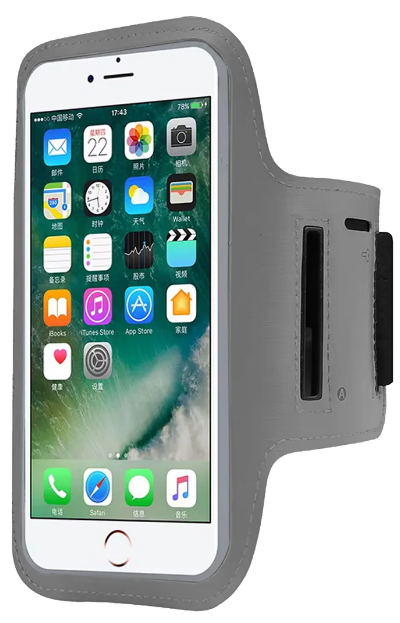 Smartphone with a gray armband on a white background
