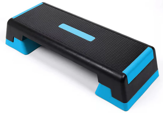 Black and blue step platform on a white background