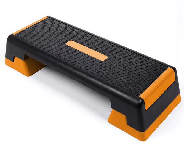 Black and orange step platform on a white background