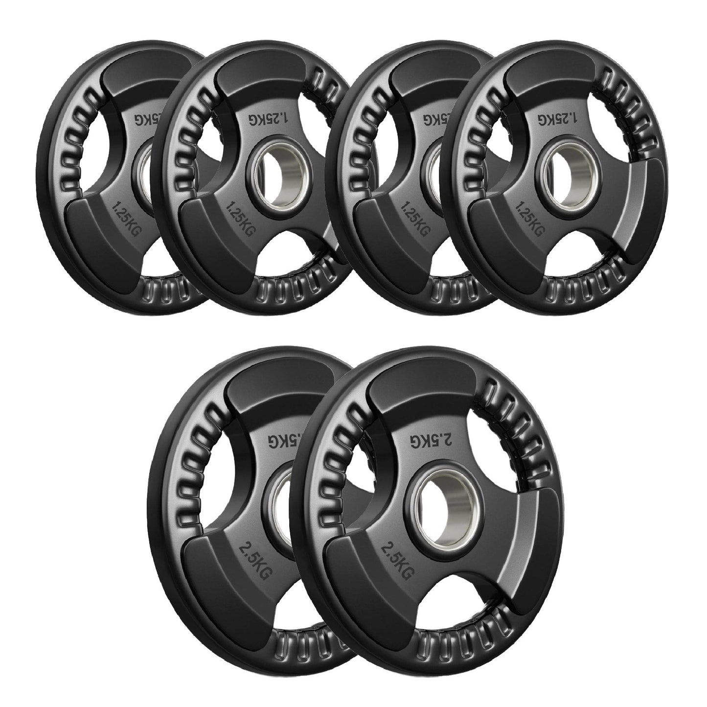 Tri-Grip Olympic Weight Plate - Premium Black Rubber Coated Cast Iron with 2" Hole - Professional Strength Training Plates for Home and Commercial Gyms - Enhanced Grip Design for Barbell Exercises