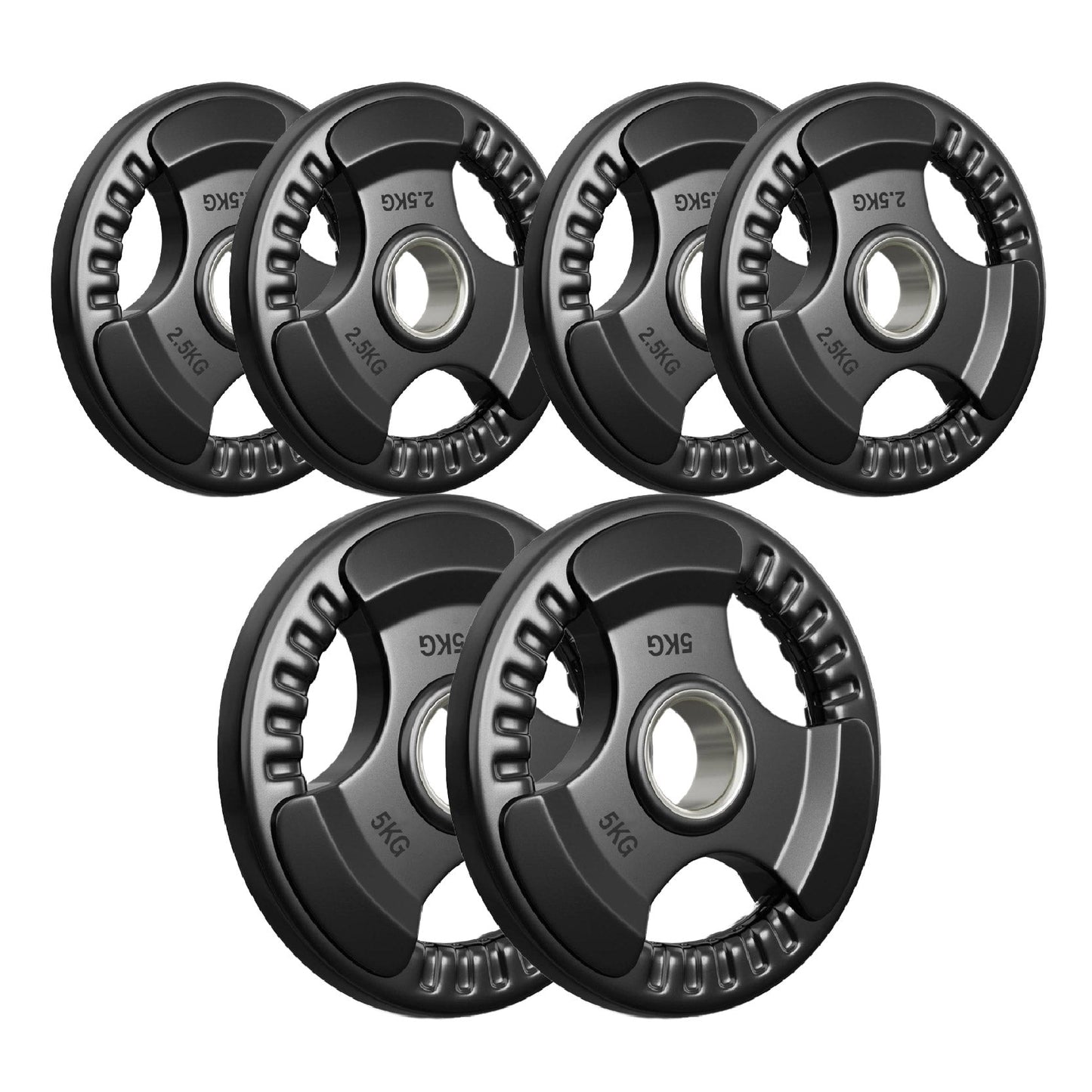 Tri-Grip Olympic Weight Plate - Premium Black Rubber Coated Cast Iron with 2" Hole - Professional Strength Training Plates for Home and Commercial Gyms - Enhanced Grip Design for Barbell Exercises