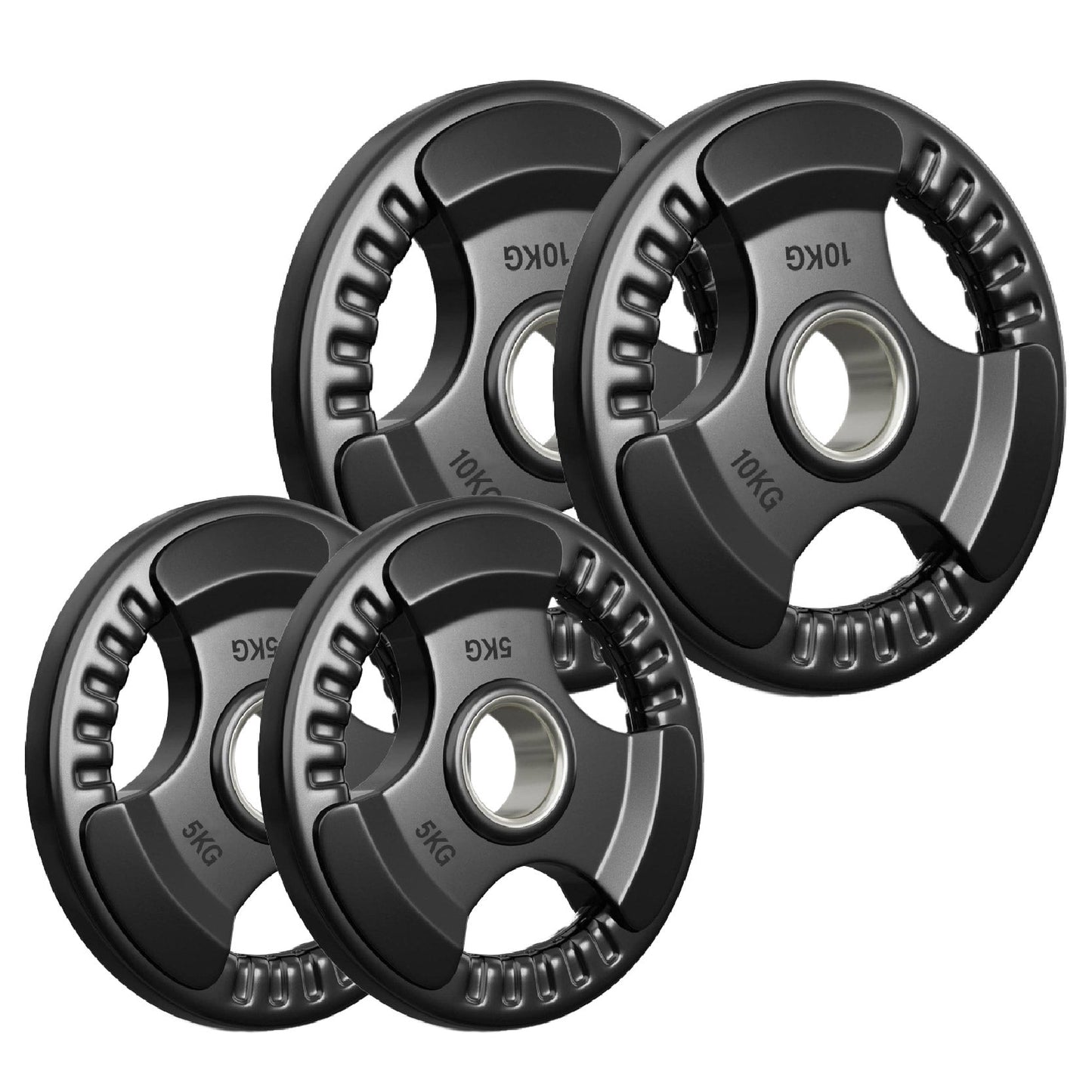 Tri-Grip Olympic Weight Plate - Premium Black Rubber Coated Cast Iron with 2" Hole - Professional Strength Training Plates for Home and Commercial Gyms - Enhanced Grip Design for Barbell Exercises