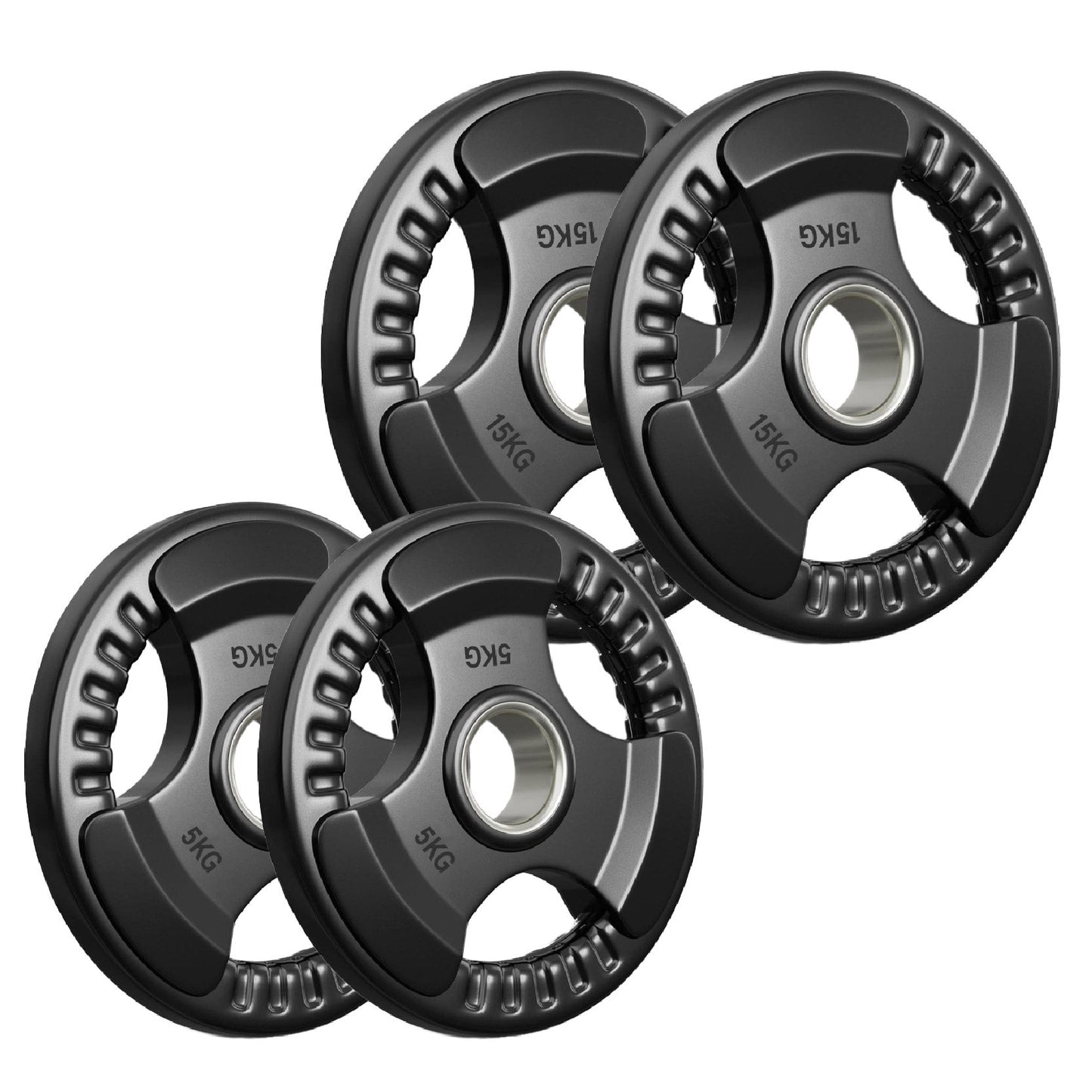 Tri-Grip Olympic Weight Plate - Premium Black Rubber Coated Cast Iron with 2" Hole - Professional Strength Training Plates for Home and Commercial Gyms - Enhanced Grip Design for Barbell Exercises