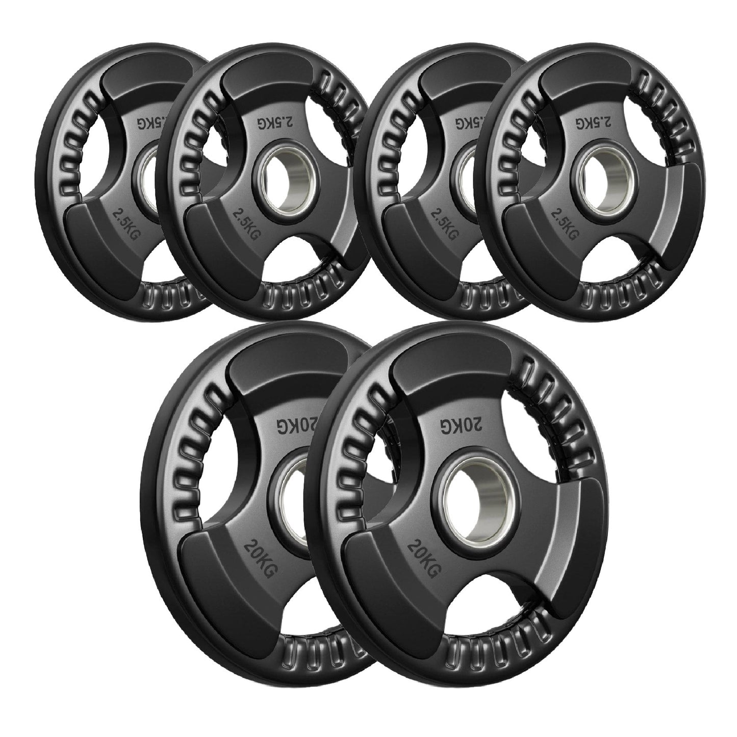 Tri-Grip Olympic Weight Plate - Premium Black Rubber Coated Cast Iron with 2" Hole - Professional Strength Training Plates for Home and Commercial Gyms - Enhanced Grip Design for Barbell Exercises