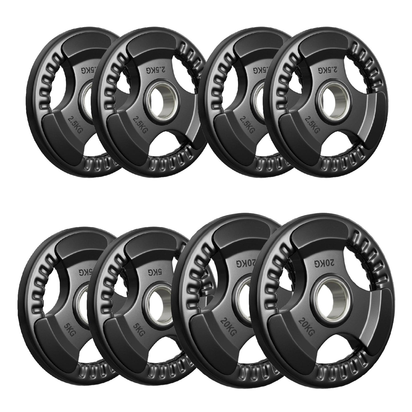 Tri-Grip Olympic Weight Plate - Premium Black Rubber Coated Cast Iron with 2" Hole - Professional Strength Training Plates for Home and Commercial Gyms - Enhanced Grip Design for Barbell Exercises