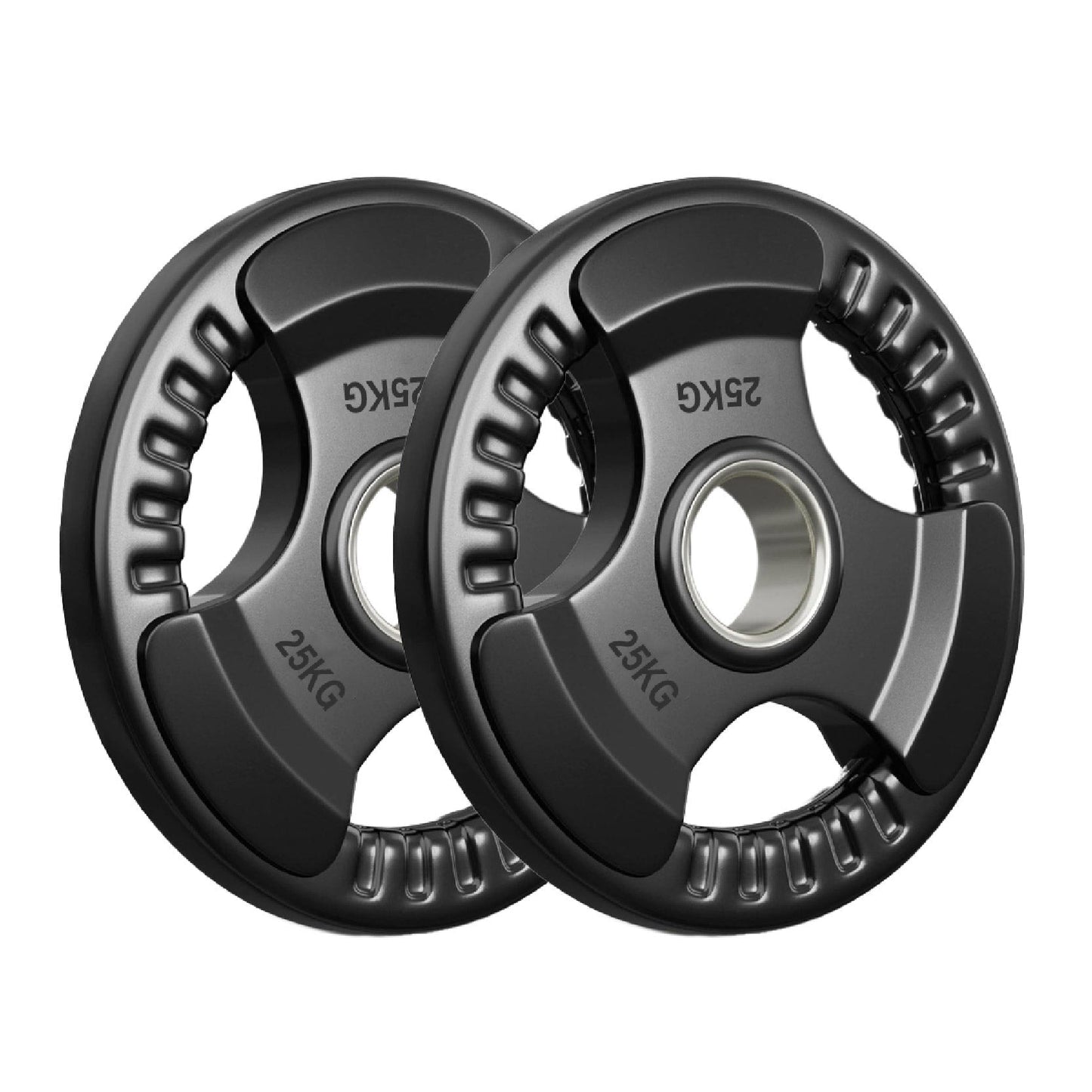 Tri-Grip Olympic Weight Plate - Premium Black Rubber Coated Cast Iron with 2" Hole - Professional Strength Training Plates for Home and Commercial Gyms - Enhanced Grip Design for Barbell Exercises