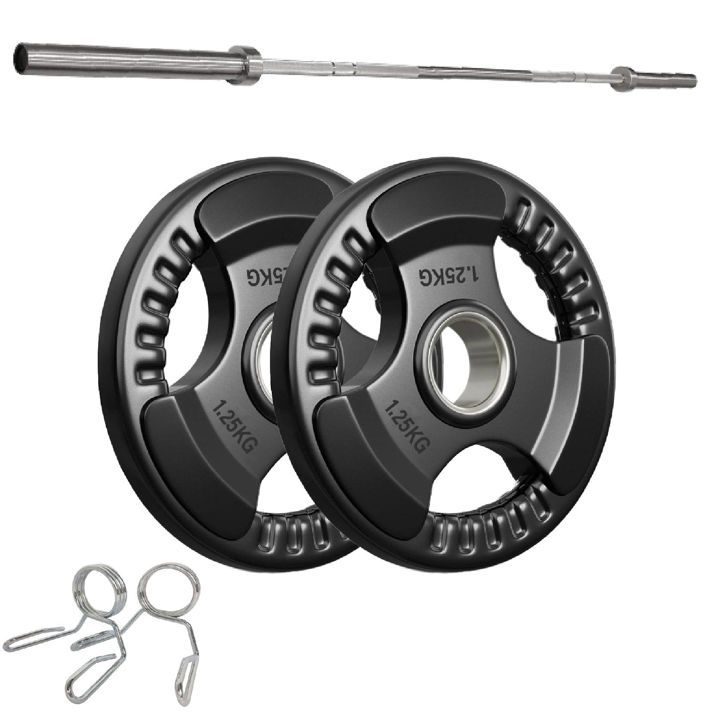 Tri-Grip Olympic Weight Plate - Premium Black Rubber Coated Cast Iron with 2" Hole - Professional Strength Training Plates for Home and Commercial Gyms - Enhanced Grip Design for Barbell Exercises