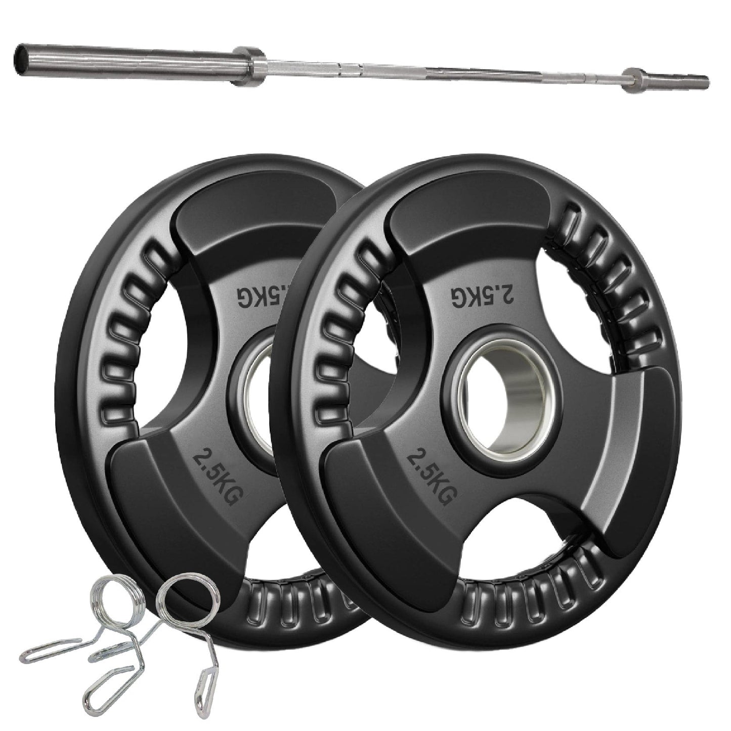 Tri-Grip Olympic Weight Plate - Premium Black Rubber Coated Cast Iron with 2" Hole - Professional Strength Training Plates for Home and Commercial Gyms - Enhanced Grip Design for Barbell Exercises