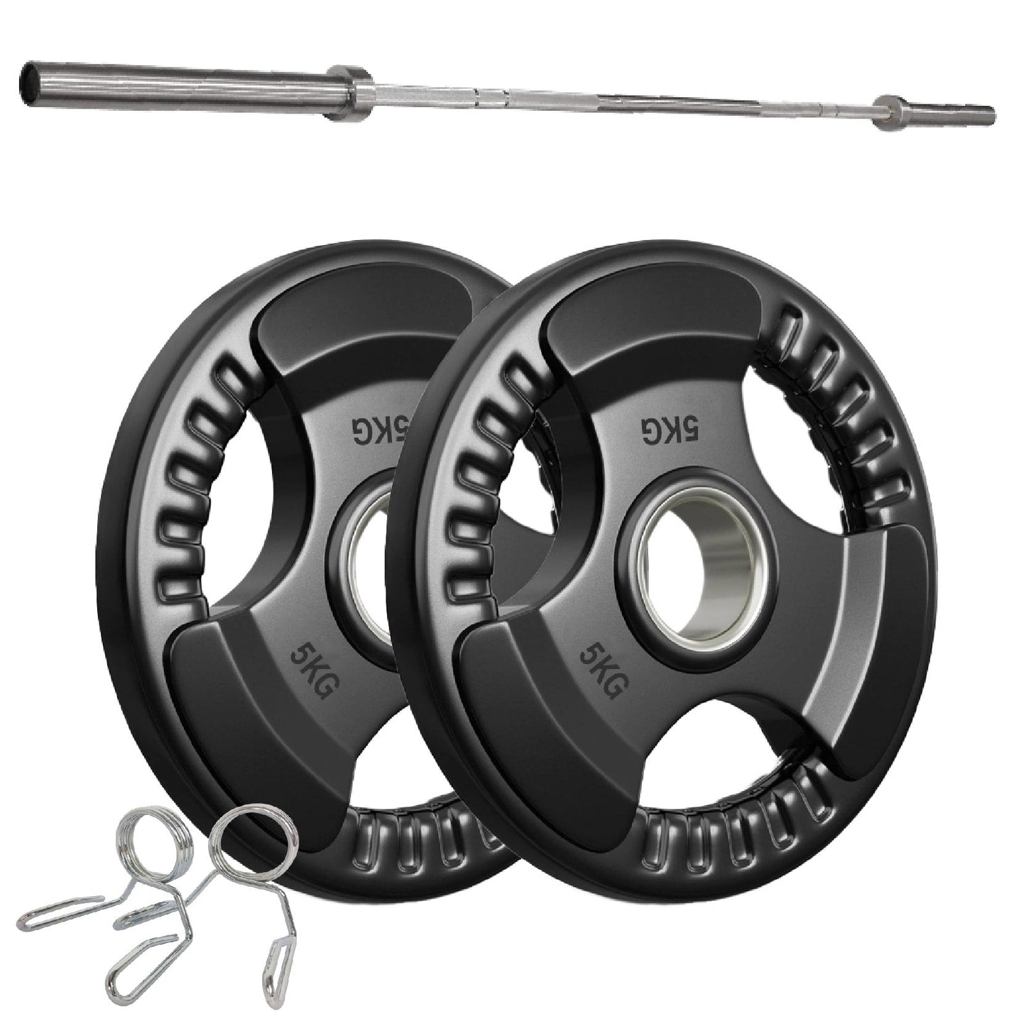 Tri-Grip Olympic Weight Plate - Premium Black Rubber Coated Cast Iron with 2" Hole - Professional Strength Training Plates for Home and Commercial Gyms - Enhanced Grip Design for Barbell Exercises