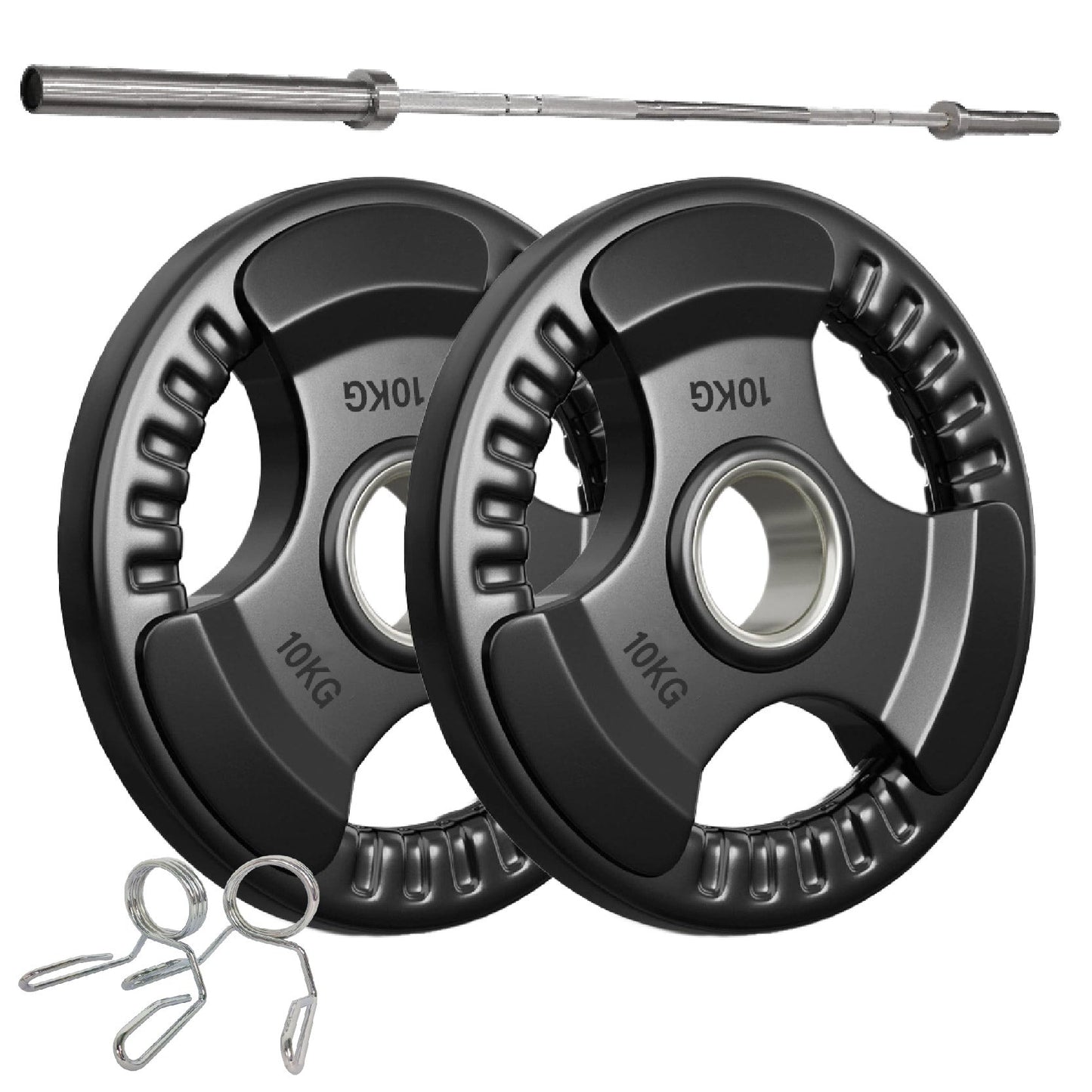 Tri-Grip Olympic Weight Plate - Premium Black Rubber Coated Cast Iron with 2" Hole - Professional Strength Training Plates for Home and Commercial Gyms - Enhanced Grip Design for Barbell Exercises