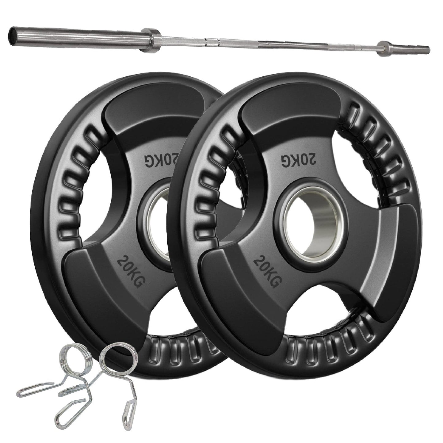 Tri-Grip Olympic Weight Plate - Premium Black Rubber Coated Cast Iron with 2" Hole - Professional Strength Training Plates for Home and Commercial Gyms - Enhanced Grip Design for Barbell Exercises