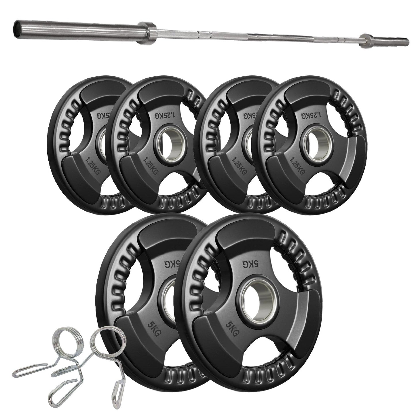 Tri-Grip Olympic Weight Plate - Premium Black Rubber Coated Cast Iron with 2" Hole - Professional Strength Training Plates for Home and Commercial Gyms - Enhanced Grip Design for Barbell Exercises