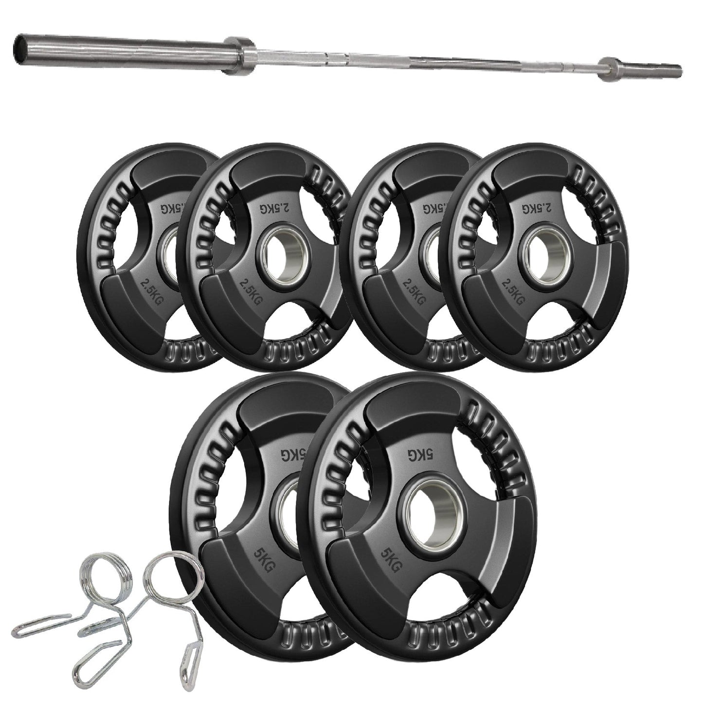 Tri-Grip Olympic Weight Plate - Premium Black Rubber Coated Cast Iron with 2" Hole - Professional Strength Training Plates for Home and Commercial Gyms - Enhanced Grip Design for Barbell Exercises