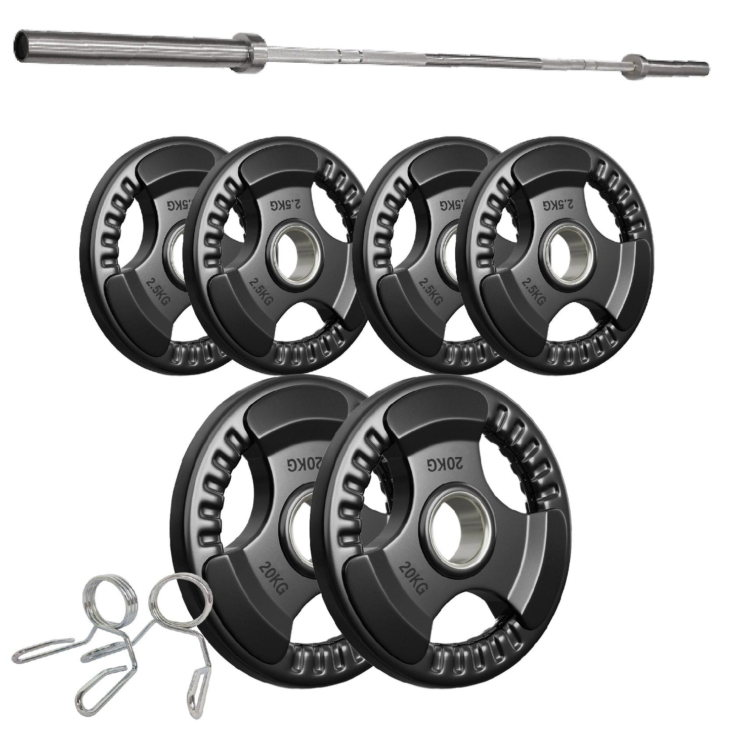 Tri-Grip Olympic Weight Plate - Premium Black Rubber Coated Cast Iron with 2" Hole - Professional Strength Training Plates for Home and Commercial Gyms - Enhanced Grip Design for Barbell Exercises