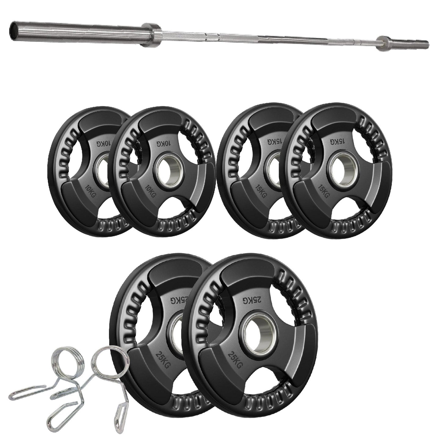Tri-Grip Olympic Weight Plate - Premium Black Rubber Coated Cast Iron with 2" Hole - Professional Strength Training Plates for Home and Commercial Gyms - Enhanced Grip Design for Barbell Exercises