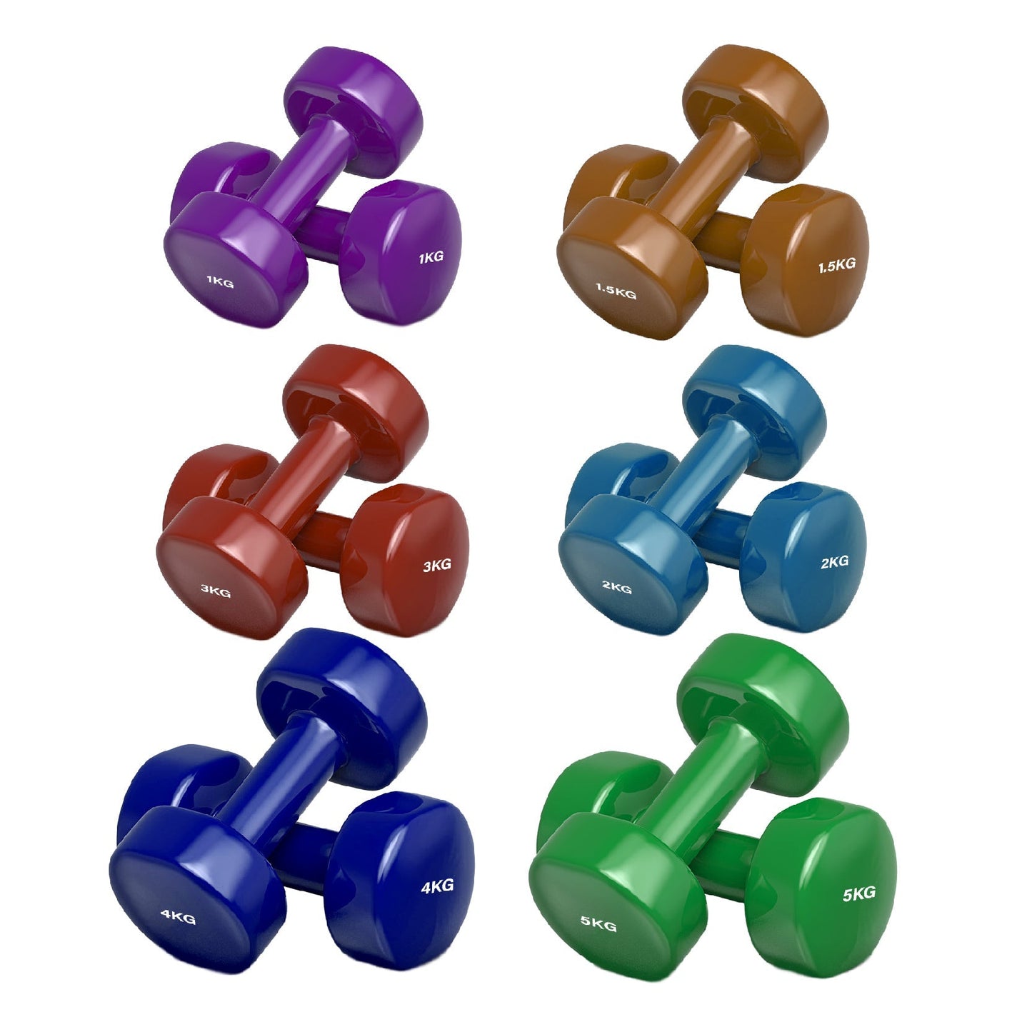 Premium Neoprene Vinyl Dumbbell Set - Multi-Coloured Hand Weights with Non-Slip Hexagonal Design - Complete 6kg to 38kg Range for Home Gym, Yoga, Pilates & Strength Training - Professional Quality