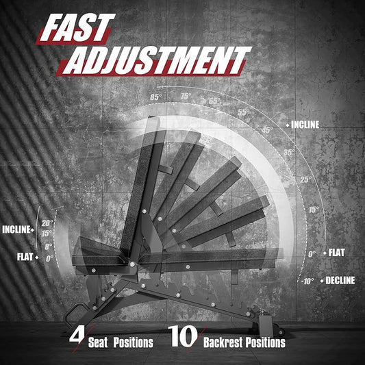 Commercial Weight Bench – Heavy-Duty Adjustable Bench Press for Home & Gym | Incline, Decline & Flat Strength Training Bench with Extra Headrest | Full-Body Workout Bench for Extreme Stability