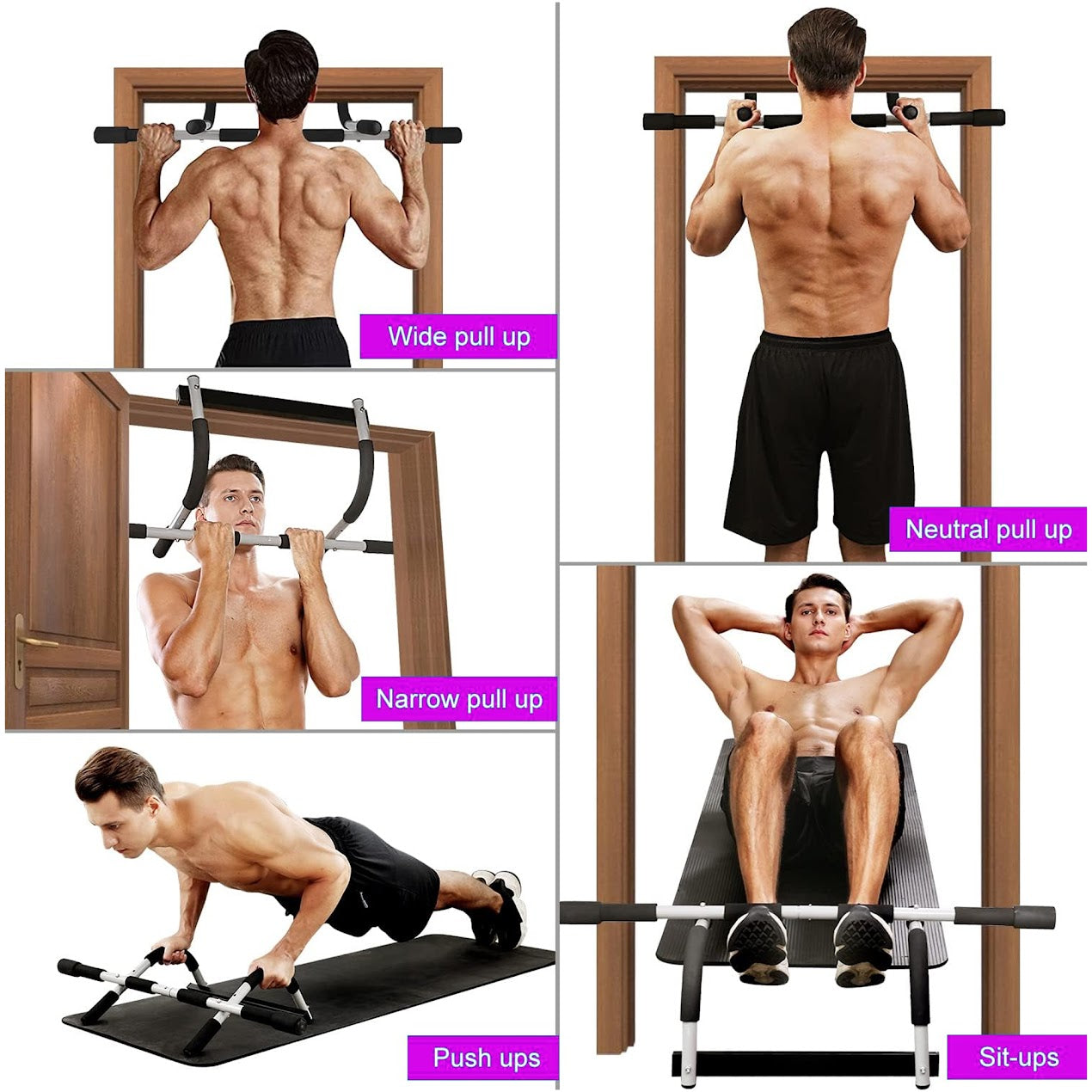 Doorway Pull-Up Bar – No Drilling Required Chin-Up Bar with Padded Multi-Grip Handles | Fits 61–81cm Door Frames | Heavy-Duty Foldable Upper Body Trainer | Door Mounted Pull-Up Bar for Home Gym
