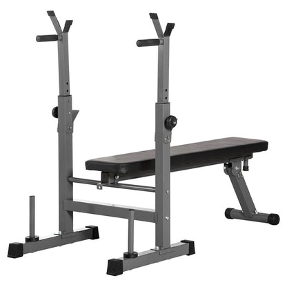 Adjustable Weight Bench with Dip Bars & Barbell Rack – Heavy-Duty Folding Home Gym Bench for Flat/Incline Press & Bodyweight Dips – 200kg Capacity