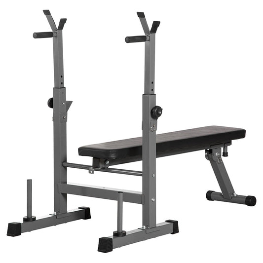 Adjustable Weight Bench with Dip Bars & Barbell Rack – Heavy-Duty Folding Home Gym Bench for Flat/Incline Press & Bodyweight Dips – 200kg Capacity