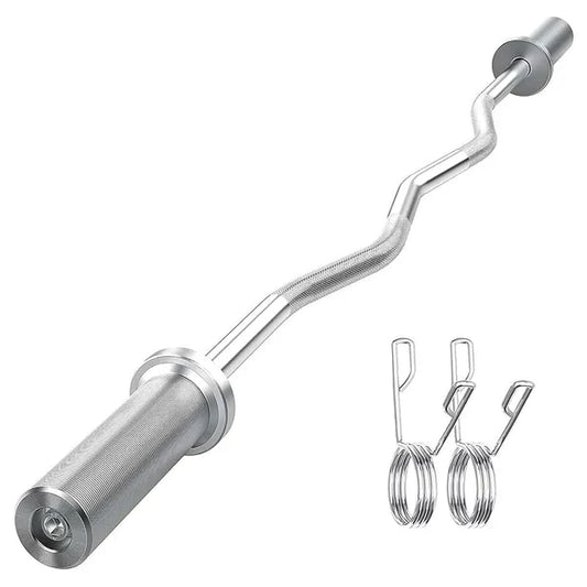 Olympic EZ Curl Barbell 47" Chrome-Plated Steel Bar - Ergonomic Design for Reduced Wrist Strain - 500lb Capacity - Spring Collars Included - Versatile Bicep Curl Bar for Home Gym Strength Training