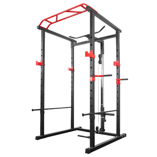 Premium Power Multi Cage with Cable Pulley System - Heavy-Duty Steel Strength Training Rack - Complete Home Gym Station with Pull-Up Bar & Adjustable Barbell Holders - Professional Weight Lifting