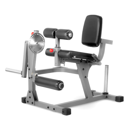 Gray weight lifting bench with adjustable padding on a white background