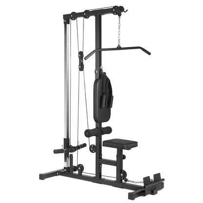 Black cable machine gym equipment on a white background