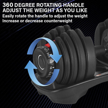 24kg Adjustable Dumbbell 15-in-1 - Quick Dial Weight Selection System from  to 24kg - Space-Saving Home Gym Weights with Non-Slip Handle - Full Body Strength Training Equipment