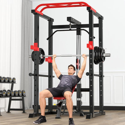 Premium Power Multi Cage with Cable Pulley System - Heavy-Duty Steel Strength Training Rack - Complete Home Gym Station with Pull-Up Bar & Adjustable Barbell Holders - Professional Weight Lifting