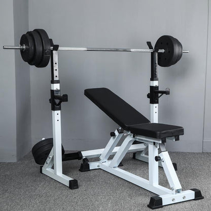 Heavy-Duty Adjustable Squat and Bench Press Rack  - Professional Strength Training Station with 400kg Capacity - Multi-Function Home Gym Equipment for Squats, Bench Press and Dips - Adjustable Height