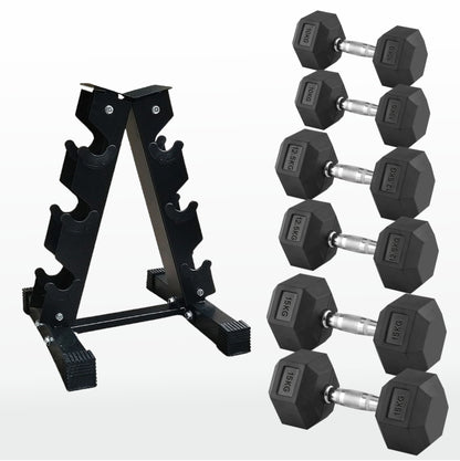 Premium Hex Dumbbells – Rubber Coated Cast Iron Dumbbell Weights with Anti-Roll Hex Design | Single or Pair Options | Strength Training Hand Weights for Men & Women | Home Gym & Commercial Use