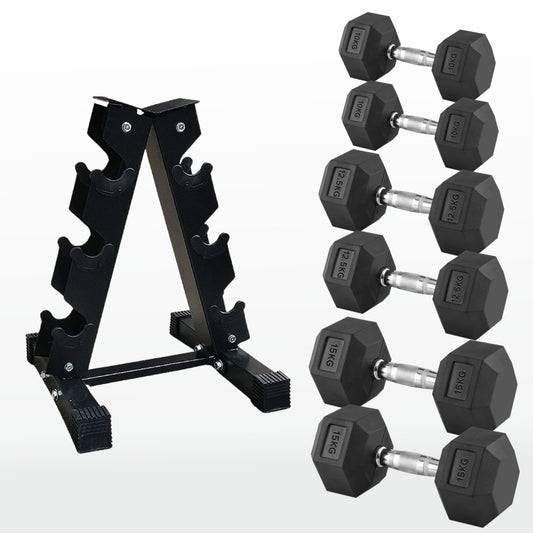 Premium Hex Dumbbells – Rubber Coated Cast Iron Dumbbell Weights with Anti-Roll Hex Design | Single or Pair Options | Strength Training Hand Weights for Men & Women | Home Gym & Commercial Use