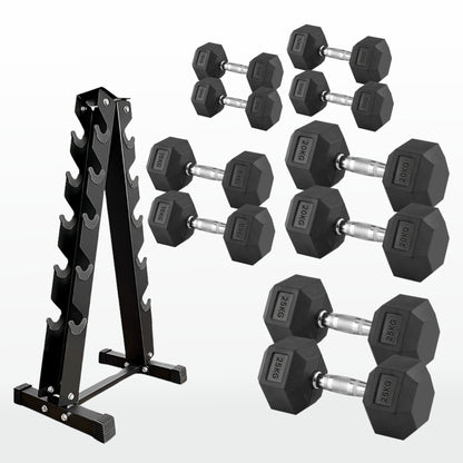 Premium Hex Dumbbells – Rubber Coated Cast Iron Dumbbell Weights with Anti-Roll Hex Design | Single or Pair Options | Strength Training Hand Weights for Men & Women | Home Gym & Commercial Use