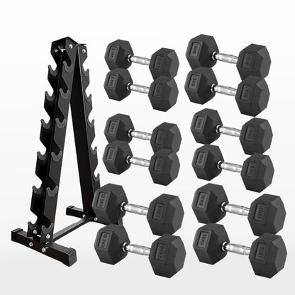 Premium Hex Dumbbells – Rubber Coated Cast Iron Dumbbell Weights with Anti-Roll Hex Design | Single or Pair Options | Strength Training Hand Weights for Men & Women | Home Gym & Commercial Use