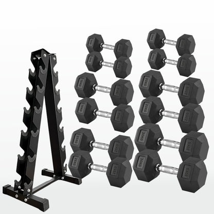 Premium Hex Dumbbells – Rubber Coated Cast Iron Dumbbell Weights with Anti-Roll Hex Design | Single or Pair Options | Strength Training Hand Weights for Men & Women | Home Gym & Commercial Use