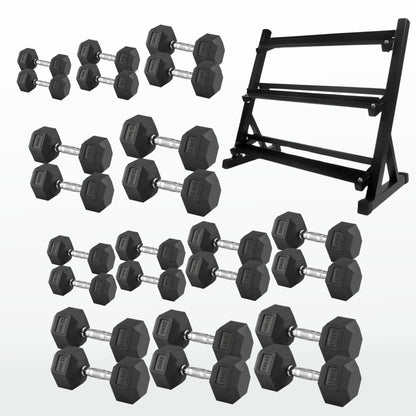 Premium Hex Dumbbells – Rubber Coated Cast Iron Dumbbell Weights with Anti-Roll Hex Design | Single or Pair Options | Strength Training Hand Weights for Men & Women | Home Gym & Commercial Use