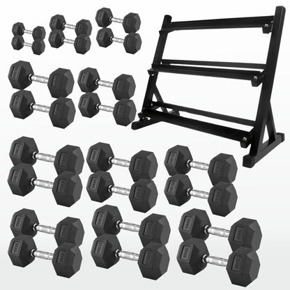 Premium Hex Dumbbells – Rubber Coated Cast Iron Dumbbell Weights with Anti-Roll Hex Design | Single or Pair Options | Strength Training Hand Weights for Men & Women | Home Gym & Commercial Use