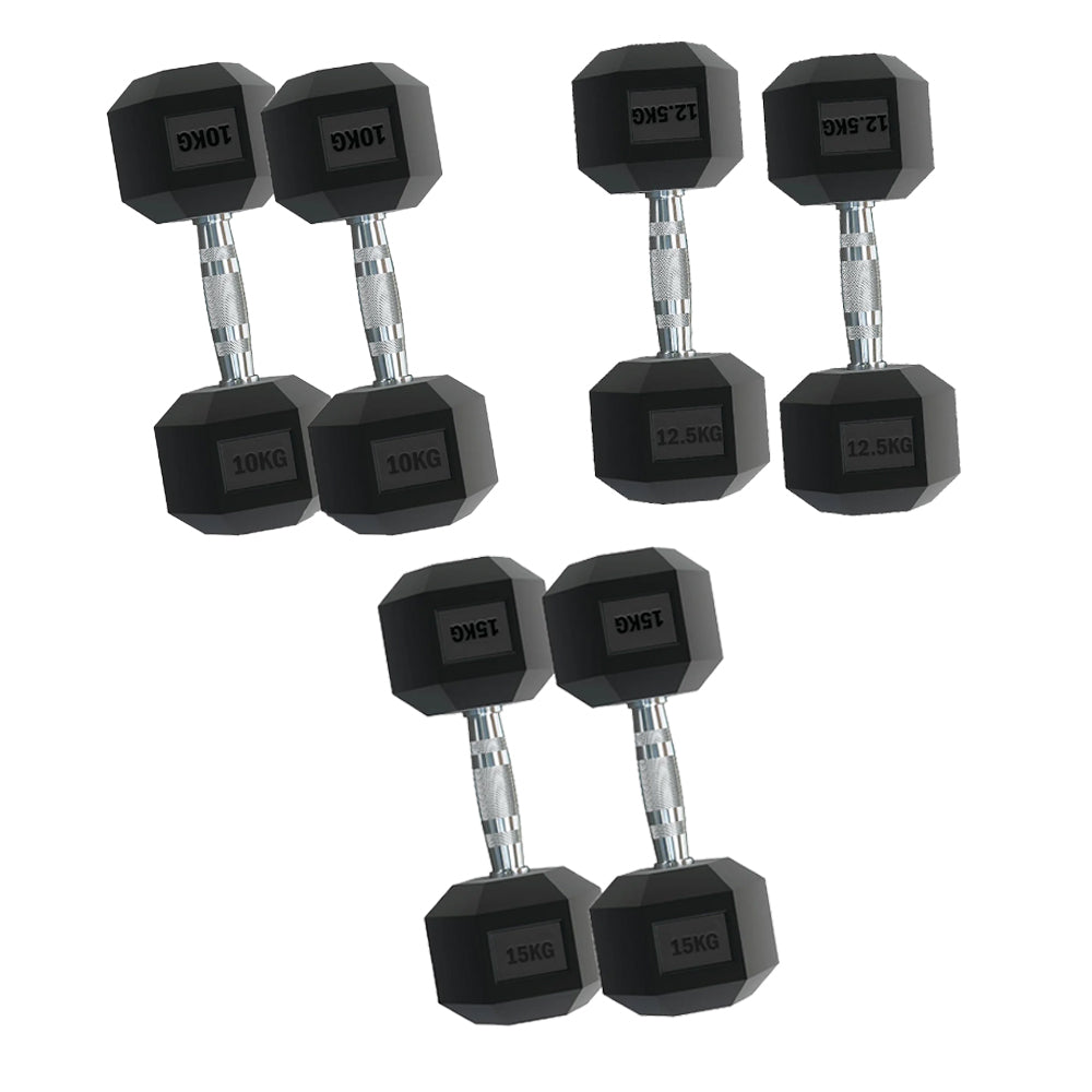 Premium Hex Dumbbell Set - 3 Pairs with Sturdy 3-Tier Tree Rack - Rubber Coated Weights from 2.5kg to 15kg - Ergonomic Contoured Handles for Maximum Comfort - Full Body Strength Training