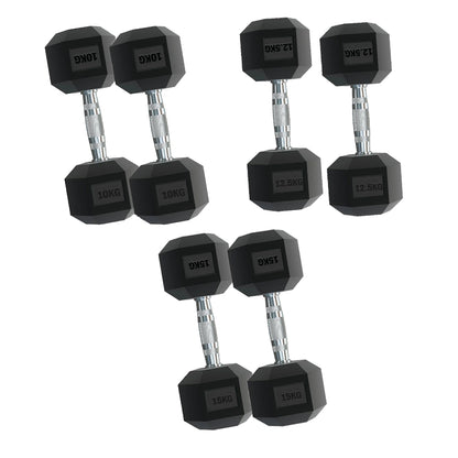 Premium Hex Dumbbell Set - 3 Pairs with Sturdy 3-Tier Tree Rack - Rubber Coated Weights from 2.5kg to 15kg - Ergonomic Contoured Handles for Maximum Comfort - Full Body Strength Training