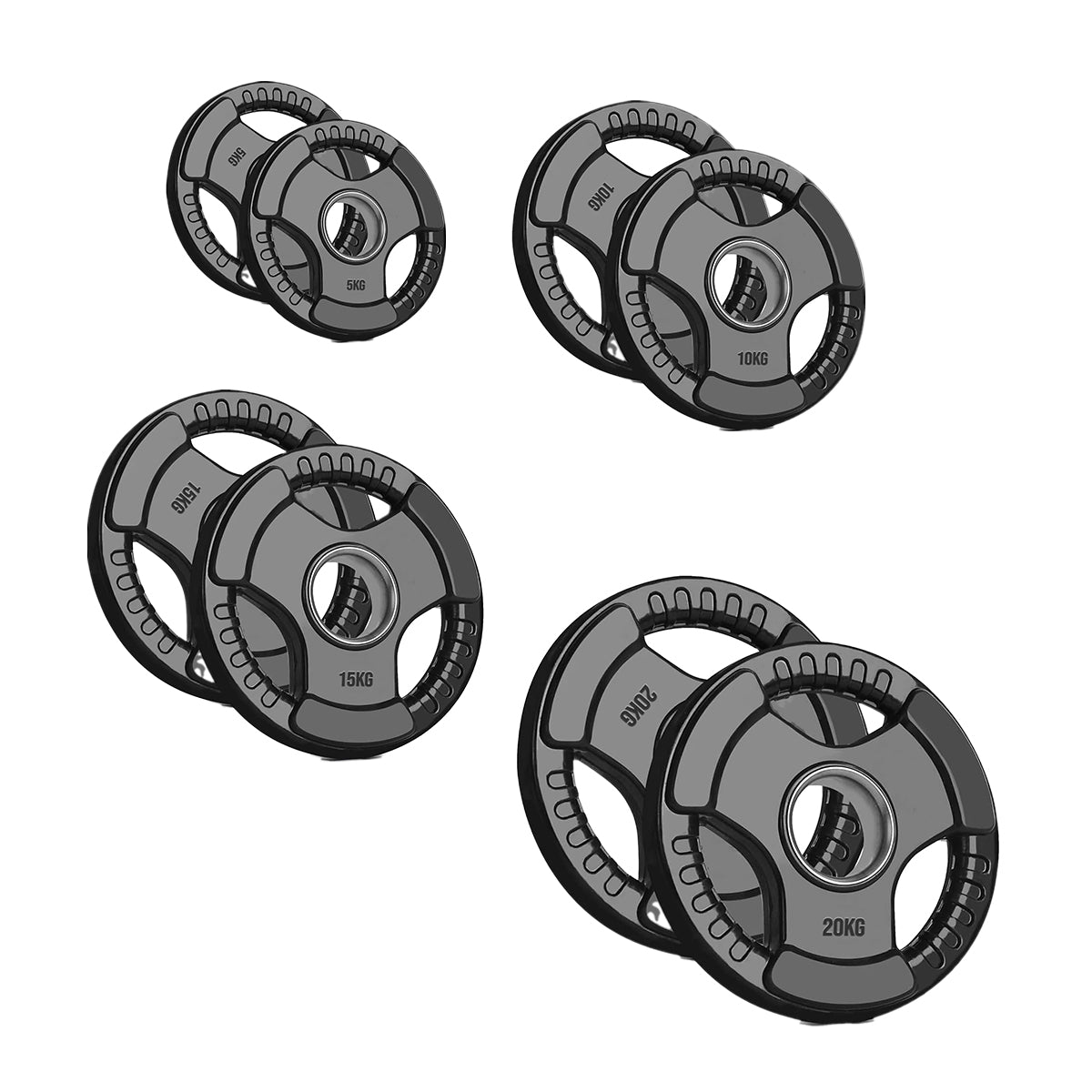 Tri-Grip Olympic Weight Plates – Rubber Coated Cast Iron 2-Inch Plates for Barbell Deadlifts, Powerlifting & Strength Training Home Gym Equipment