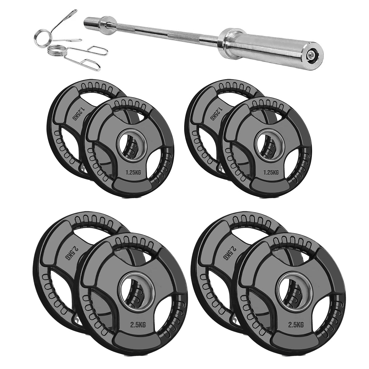 Tri-Grip Olympic Weight Plates – Rubber Coated Cast Iron 2-Inch Plates for Barbell Deadlifts, Powerlifting & Strength Training Home Gym Equipment