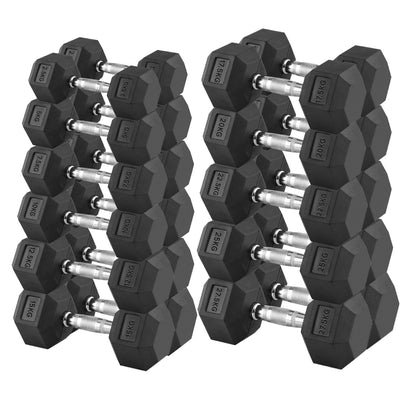 Premium Hex Dumbbells – Rubber Coated Cast Iron Dumbbell Weights with Anti-Roll Hex Design | Single or Pair Options | Strength Training Hand Weights for Men & Women | Home Gym & Commercial Use