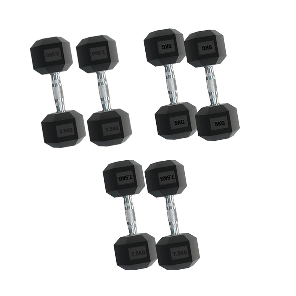 Premium Hex Dumbbell Set - 3 Pairs with Sturdy 3-Tier Tree Rack - Rubber Coated Weights from 2.5kg to 15kg - Ergonomic Contoured Handles for Maximum Comfort - Full Body Strength Training