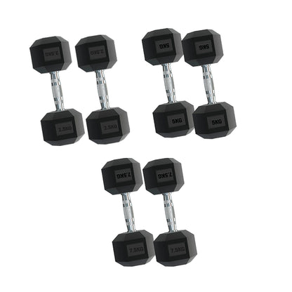 Premium Hex Dumbbell Set - 3 Pairs with Sturdy 3-Tier Tree Rack - Rubber Coated Weights from 2.5kg to 15kg - Ergonomic Contoured Handles for Maximum Comfort - Full Body Strength Training
