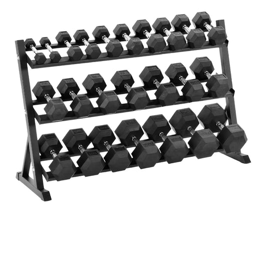 Hex Dumbbell with Optional Layer 3 Rack – Rubber-Coated Anti-Roll Weights 2.5kg to 30kg for Exercise, Strength Training & Bodybuilding at Home or Gym