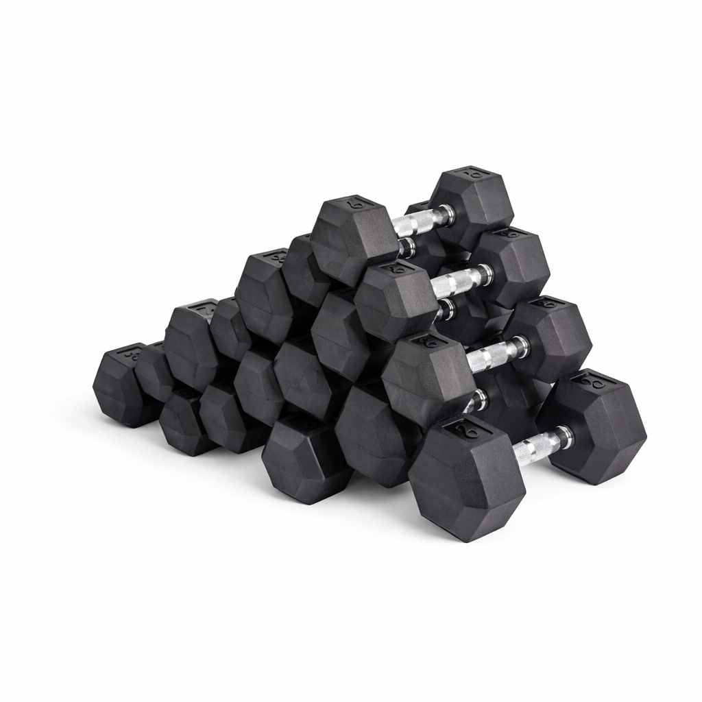 Hex Dumbbell Weight Set 2.5kg–30kg Rubber Encased Cast Iron | Anti-Roll Hex Design
